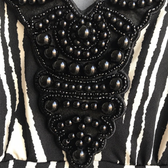 Boston Proper Zebra Print Beaded cold shoulder top - Picture 4 of 8